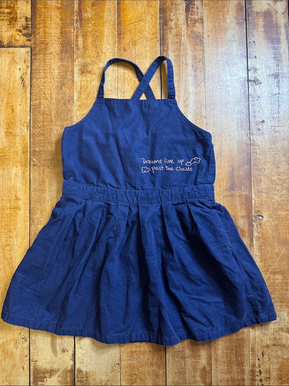 Cat & Jack Navy Blue Cotton Pinafore Dress 4T Embroidered corduroy